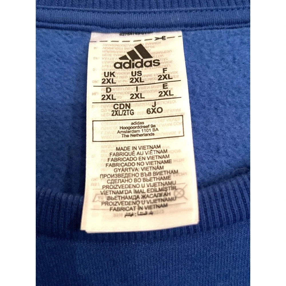 Adidas Crewneck Sweatshirt Mens 2XL Blue Excellent HL2299‎ Graphic Logo Fleece